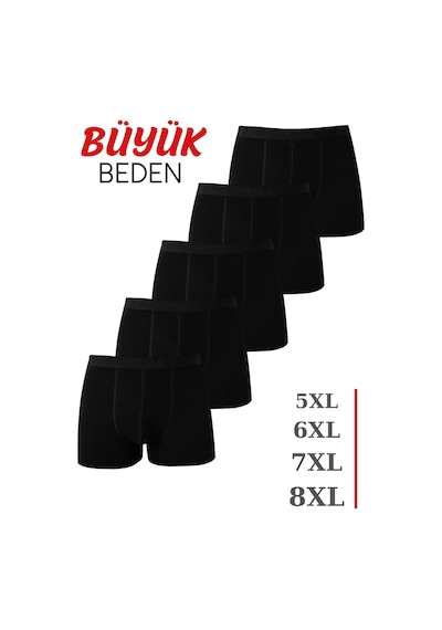 Arma Yıldız Erkek Siyah Büyük Beden Boxer Pamuklu Likralı Yumuşak Ve Esnek Kumaş 5'li Paket Siyah