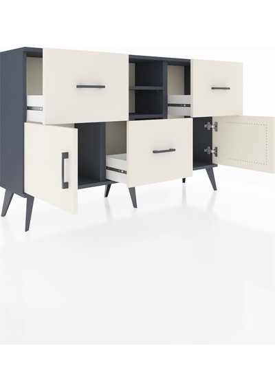 Arges Konsol 2 Raflı 3 Çekmeceli 2 Kapaklı 132x30x83 Antrasit-aytaşı/aytaşı Aytaşı/aytaşı