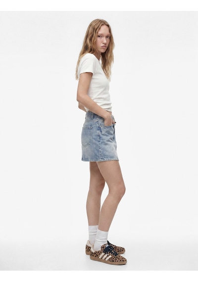 Koton Pamuklu Cepli Düğmeli Asimetrik Mini Denim Etek Orta İndigo 6sal70041md