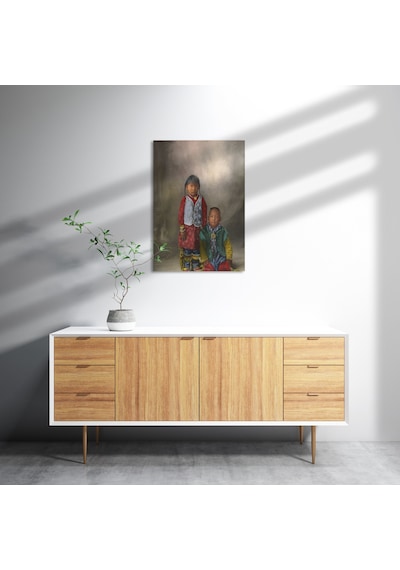 Cakasepetim Kızılderili Çocuklar Renklendirilmiş Fotoğraf Ahşap Mdf Tablo
