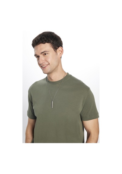 Tudors Unisex Relax Fit Rahat Kesim %100 Pamuk Yumuşak Dokulu Basic Bisiklet Yaka Haki Tişört-30850 Haki