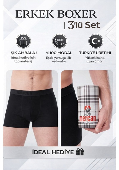 Mercan 3 Lü Siyah Erkek Modal Boxer