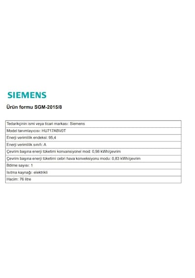 Siemens HU717ABV0T Buhar Destekli Ankastre Fırın Beyaz