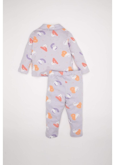 Defacto Kız Bebek Pijama Takım Desenli Uzun Kollu Üst Beli Lastikli Uzun Alt D5365A524WNPR305 Mor Defacto Kız Bebek Pijama Takım Desenli Uzun Kollu Üst Beli Lastikli Uzun Alt D5365A524WNPR305 Mor