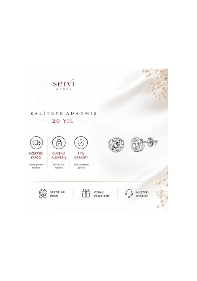 Servi 925 Ayar Gümüş Pure Light 4 Mm Zirkon Taşlı Tektaş Küpe-525