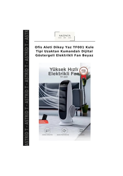 Ofis Aleti Dikey Yaz Tf001 Kule Tipi Uzaktan Kumandalı Dijital Göstergeli Elektrikli Fan Beyaz