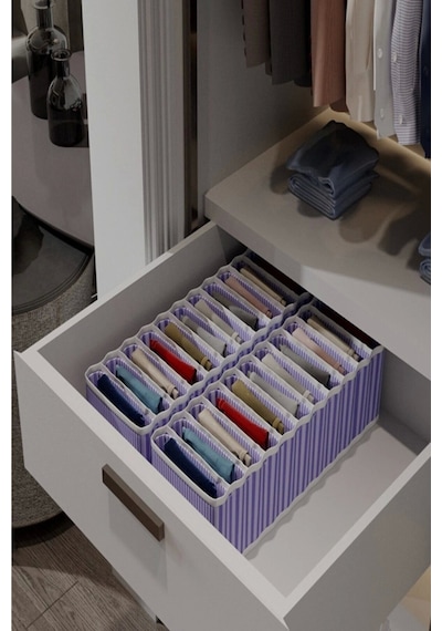 8 Bölmeli Dolap Ve Çekmece Içi Düzenleyici Akordiyon Organizer L-00517 6 Adet Beyaz