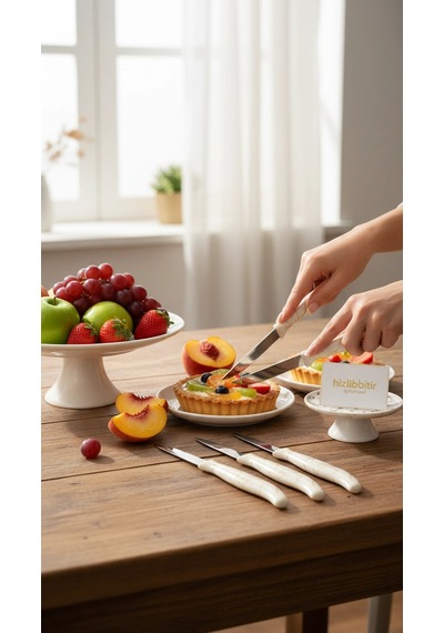 Bymyhand Beyaz Mermer Desenli Meyve Bıçağı 6'lı Set