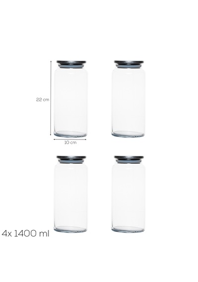 Porsima 4401 Bormio Metal Kapaklı 4lü Cam Kavanoz Seti Vakum Kapaklı Saklama Düzenleme Kabı Seti 1400ml Şeffaf