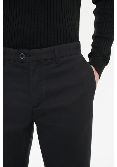 Ac&co Erkek Sıyah Pamuklu Comfort Fit Yan Cepli Armürlü Casual Esnek Pantolon Siyah