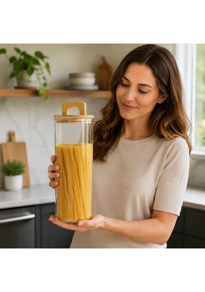 Bambu Kapaklı Yuvarlak Borosilikat Cam Kavanoz 1500 Ml, 10 25 Cm, Contalı Kulplu Şeffaf Spagetti Makarna Ve Kuru Gıda Saklama Kabı Çok Renkli Bambu Kapaklı Yuvarlak Borosilikat Cam Kavanoz 1500 Ml, 10 25 Cm, Contalı Kulplu Şeffaf Spagetti Makarna Ve Kuru Gıda Saklama Kabı Çok Renkli