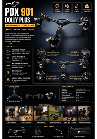 Pdx 901 Dolly Plus Tripod Tekerlekli Taşıma Sistemi Kilitli Tekerlek
