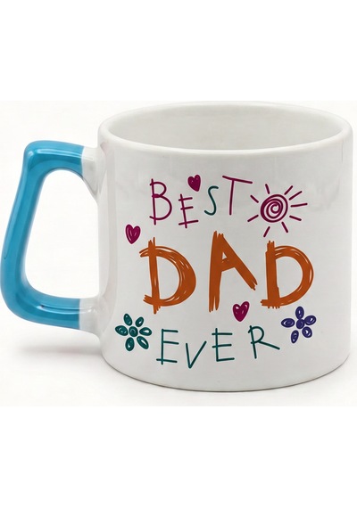 Babaya Özel Best Dad Ever Yazılı Kupa Bardak - Komik Tasarım Baskılı Seramik Hediye Kupa Bardak Çok Renkli