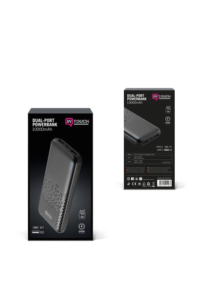 10.000 Mah Slim Dual Port Powerbank Tüm Cihazlarla Uyumlu Taşınabilir Şarj Cihazı Siyah