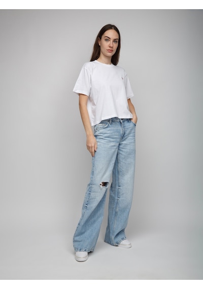 Guess Kadın Boxy Mini Üçgen Logolu T-shirt Beyaz