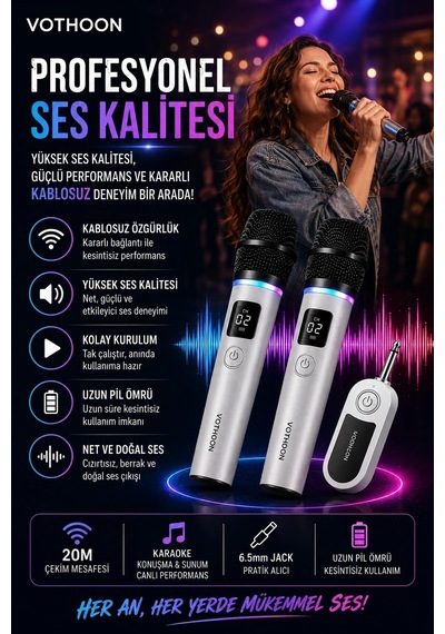 Kablosuz Karaoke Çift Mikrofon  6.5 Mm Sahne Parti Düğün Aktivite Amfi Hoparlör Najmaddin