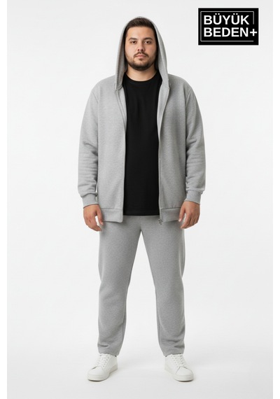 Süperlife Erkek Büyük Beden Fermuarlı Kapüşonlu İnce Sweatshirt Hırka - Rahat Kalıp Spr26bhr960 Siyah