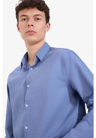 DeFacto Regular Fit Polo Yaka Keten Yazlık Uzun Kollu Gömlek E1729AX25SPBE783