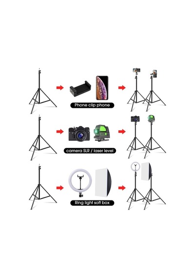 Bluetooth Kumandalı Tripod 2.1 Mt 360 Döner Başlıklı Telefon Tutucu Ring Light Stüdyo Lamba Ayağı