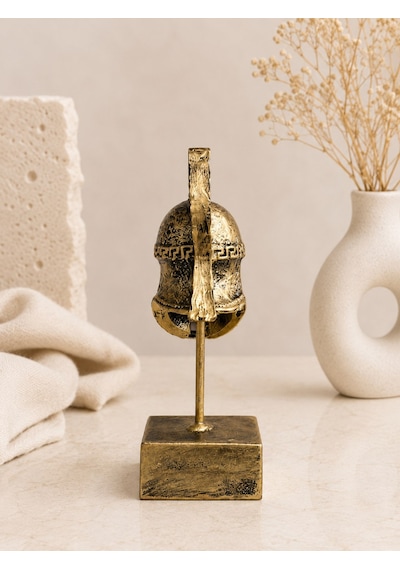 Antik Yunan Miğferi Dekoratif Biblo 20 Cm Bronz Görünümlü Masaüstü Süs
