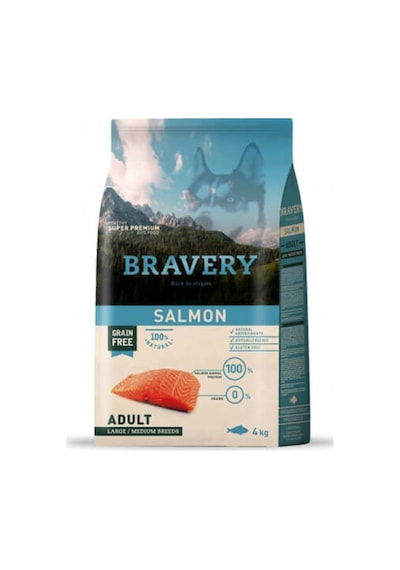 Bravery Salmon Tahılsız Somonlu Büyük ve Orta Irk Yetişkin Köpek Maması 4 KG