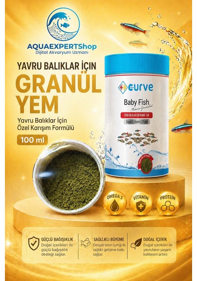 Curve Yavru Balıklar Için Granül Yem - 100 Ml - Özel Karışım Formüllü - Omega 3 - Vitamin C - Protein Içerikli Balık Yemi