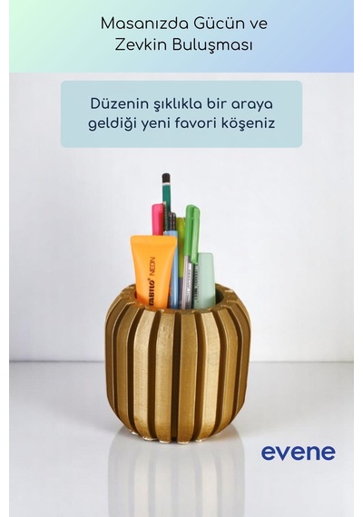 Kalemlik Masa Kalemliği Organizer Kalemlik Altın Renk Model 79 Çok Renkli