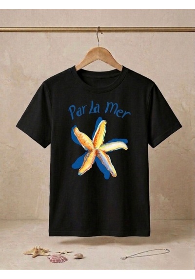 Par La Mer Baskılı Oversize Kompak T-shirt Siyah