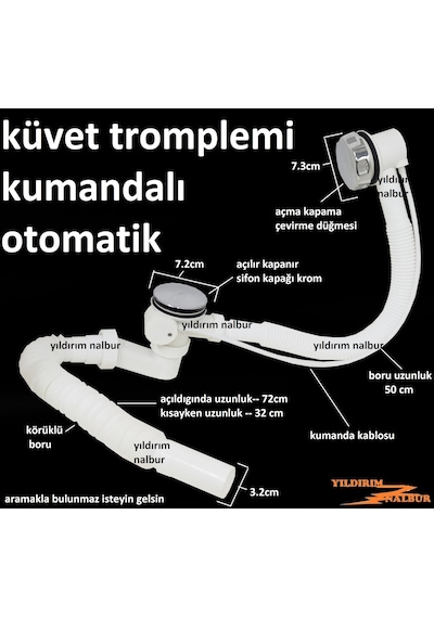 Küvet Tromplemi Kumandalı Otomatik Küvet Jakuzi Sifonu Ekomonik M
