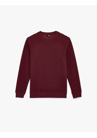 Koton Regular Fit Uzun Kollu Waffle Dokulu Bisiklet Yaka Sweatshirt Bordo 6sam70010mk