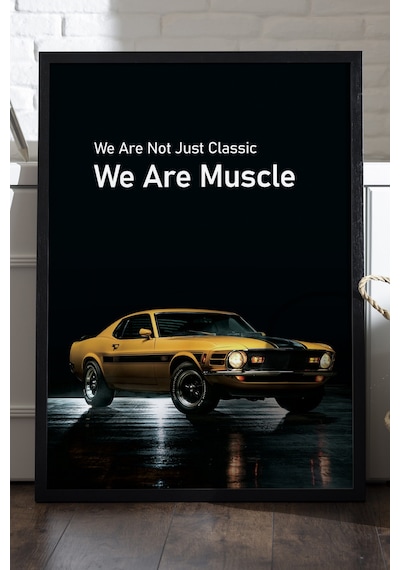 Ford Mustang Mach 1 Siyah Ahşap Çerçeveli Poster, Dekoratif Araba Duvar Tablosu
