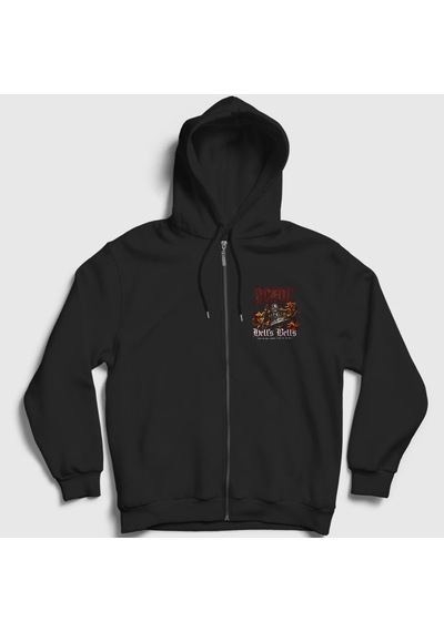 Presmono Unisex Hells Bells Demons Ac/dc Fermuarlı Kapüşonlu Sweatshirt Siyah