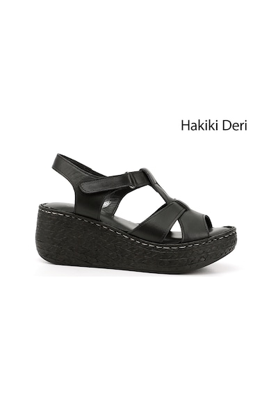 Gönderi(R) Gönderi R Kadın Siyah Cırt Bantlı Dolgu Topuk Hakiki Deri Sandalet Dyza70945771 Siyah