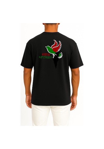 Bahriyeli Collection Oversize Free Palestine Göğüs Ve Sırt Tasarımlı Unisex T-shirt Siyah
