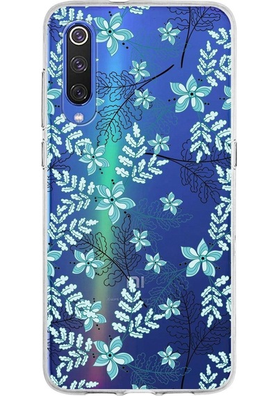 Xiaomi Mi 9 Uyumlu Kapak Floral Su Yeşili Tasarımlı Şeffaf Silikon Kılıf