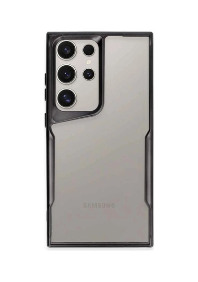 Samsung Galaxy Uyumlu  S25 Ultra Kılıf Metal Çerçeve Görünümlü Kırılmaz Boyi Kapak Siyah