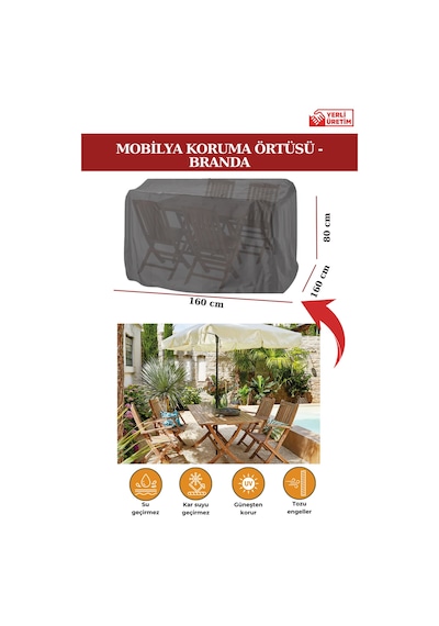 Siyah Bahçe Mobilya Koruma Örtüsü Branda 160x160x80 Cm-santimetre, Su Geçirmez, Güneşten Korur Siyah