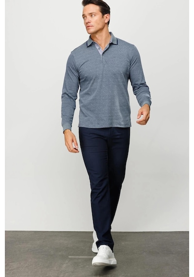 Desen Triko Erkek Polo Yaka Kare Desenli Uzun Kollu Sweatshirt Füme Füme