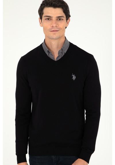 U.S. Polo Assn. Erkek Slim Fit V Yaka Siyah Basic Kazak 50293512-VR046