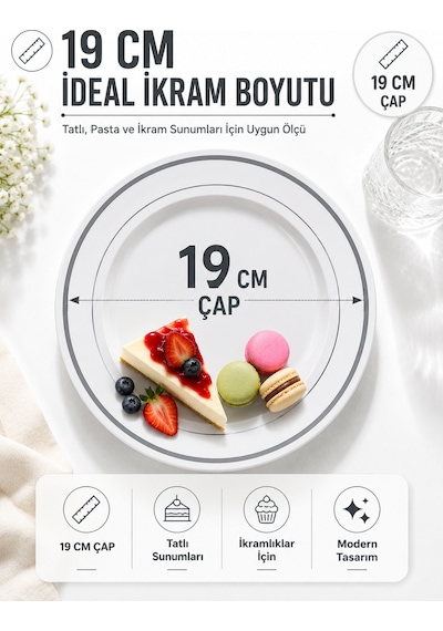 6'lı Set I Gümüş Çift Çizgili 19 Cm Plastik Tabak Porselen Görünümlü Davet Ve Misafir Sofraları