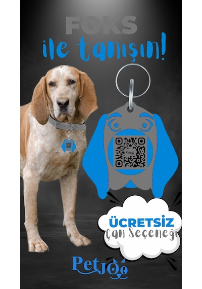 Petjoo 29.Foks Mavi-Gri Qr'lı Köpek Künyesi
