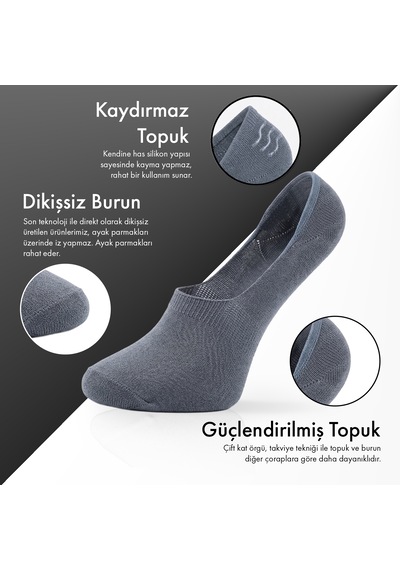 Saf Bambu Erkek Babet Çorap Dikişsiz Görünmez Kaydırmaz Topuk Silikonlu Premium Hediye Kutulu Füme