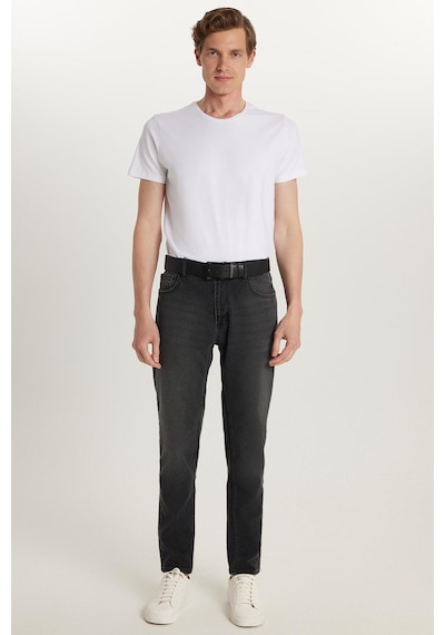 Tudors Erkek Normal Kesim Denim Yıkamalı Düz Paça Siyah Jean Kot Pantolon-34097 Siyah