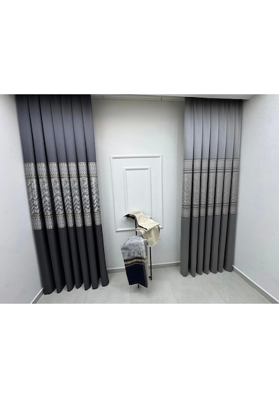 Nivemeshome Avşa Desen:632349 2504 Antrasit 1/3 Sık Pile Fon Perde Apm Antrasit