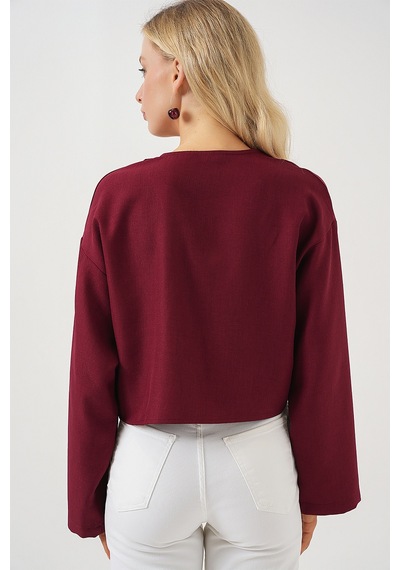 Bigdart Önü Bağlamalı Keten Kimono 960 - Bordo
