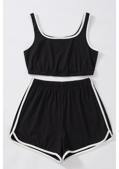 Ang Butik Kadın Siyah Askılı Crop Top Ve Şortlu Gecelik Takım