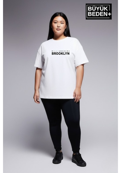 Superlife Kadın Büyük Beden Willamsburg Brooklyn Baskılı 3xl-6xl Bisiklet Yaka Tshırt Spr26btsk510-16 Beyaz