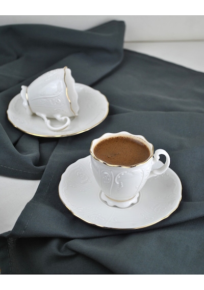 2 Kişilik 4 Parça Porselen Kahve Fincan Takımı Kahve Seti 90 Ml - Amor Beyaz