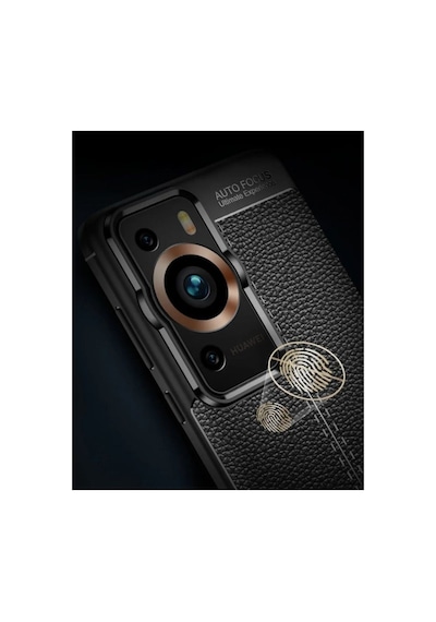 Huawei P60 Pro Kamera Korumalı Deri Görünümlü Dikiş Desenli Koruyucu Niss Kapak Siyah
