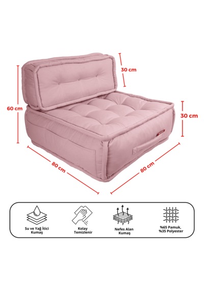 Xpermate Duoflex Sırtlı Minder İskandinav 80x80x30 Pembe